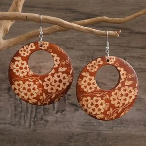 🍉5 for $25* Boho Floral Wood Drop Earrings